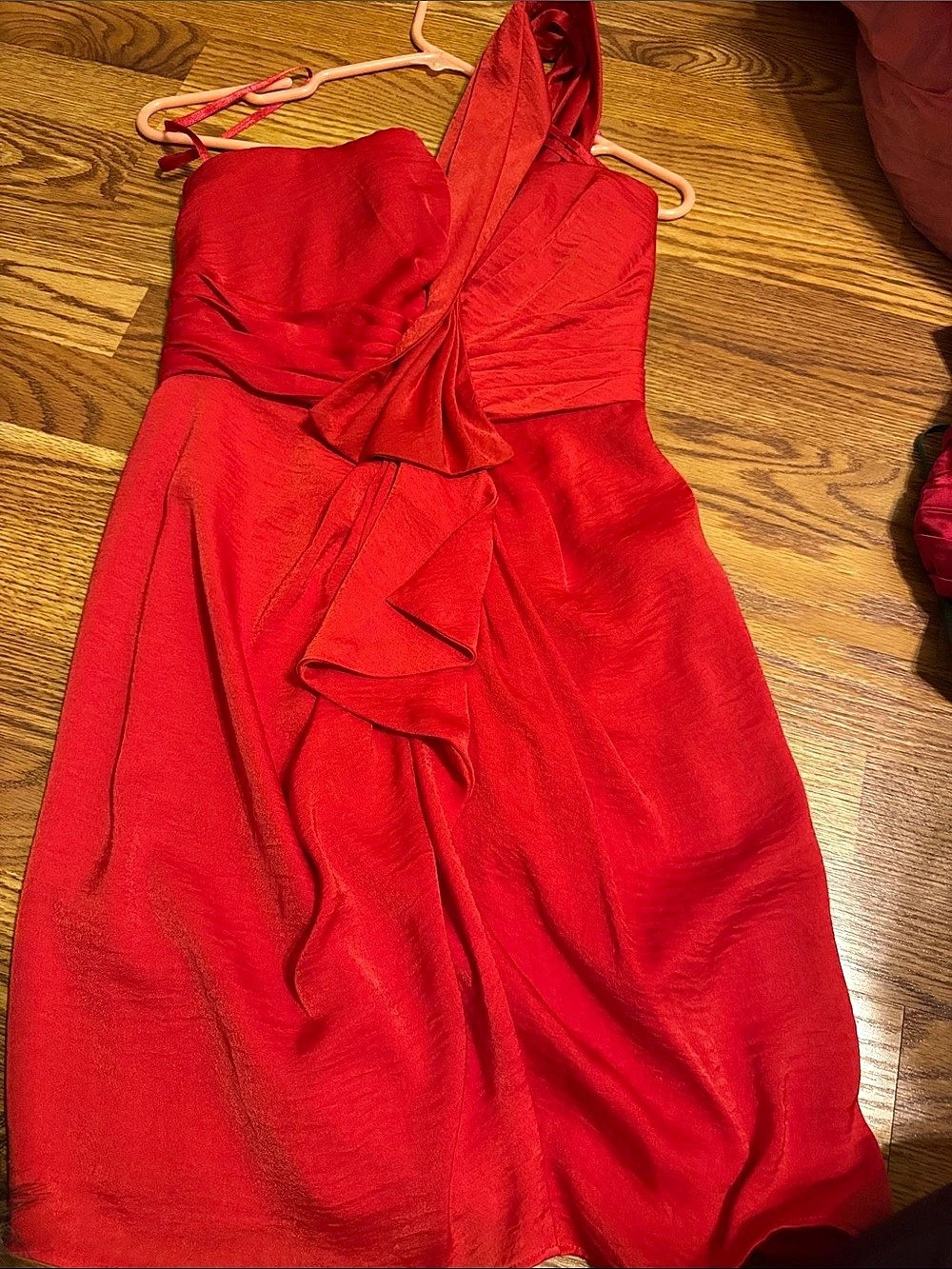 BCBGMAXAZRIA Calinda One-Shoulder Ruffle Dress Red Size 2